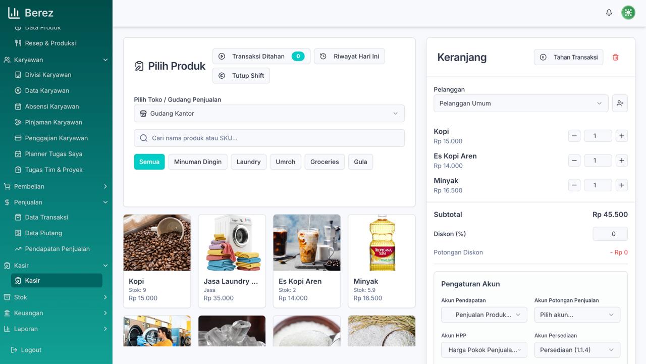 Tangkapan layar Aplikasi Kasir (POS) Berez
